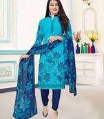 Sky-blue floral print cotton salwar