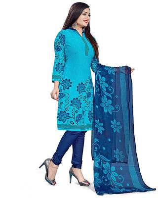 Sky-blue floral print cotton salwar 4