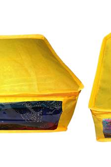 Atorakushon non wovan Fabric Combo Saree Cover Blouse Clothes Storage Bag Wardrobe Organiser Set of 2 (yellow)