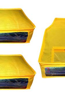 Atorakushon non wovan Fabric Combo Saree Cover Blouse Clothes Storage Bag Wardrobe Organiser Set of 3 (yellow)