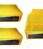 Atorakushon non wovan Fabric Combo Saree Cover Blouse Clothes Storage Bag Wardrobe Organiser Set of 3 (yellow)