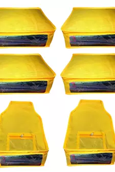 Atorakushon non wovan Fabric Combo Saree Cover Blouse Clothes Storage Bag Wardrobe Organiser Set of 6 (yellow)