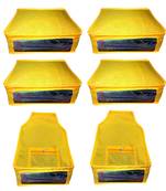 Atorakushon non wovan Fabric Combo Saree Cover Blouse Clothes Storage Bag Wardrobe Organiser Set of 6 (yellow)