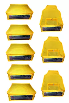 Atorakushon non wovan Fabric Combo Saree Cover Blouse Clothes Storage Bag Wardrobe Organiser Set of 8(yellow)