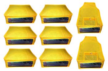 Atorakushon non wovan Fabric Combo Saree Cover Blouse Clothes Storage Bag Wardrobe Organiser Set of 8 (yellow) 1