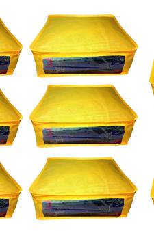 Atorakushon non wovan Fabric Combo Saree Cover Blouse Clothes Storage Bag Wardrobe Organiser Set of 8 (yellow)