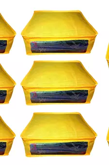Atorakushon non wovan Fabric Combo Saree Cover Blouse Clothes Storage Bag Wardrobe Organiser Set of 8 (yellow)