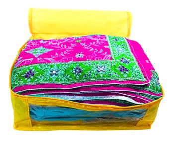 Atorakushon non wovan Fabric Combo Saree Cover Blouse Clothes Storage Bag Wardrobe Organiser Set of 8 (yellow) 4