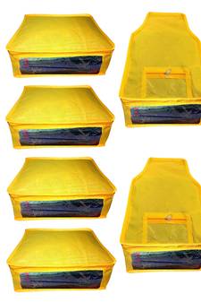 Atorakushon non wovan Fabric Combo Saree Cover Blouse Clothes Storage Bag Wardrobe Organiser Set of 12 (yellow)