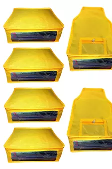 Atorakushon non wovan Fabric Combo Saree Cover Blouse Clothes Storage Bag Wardrobe Organiser Set of 12 (yellow)