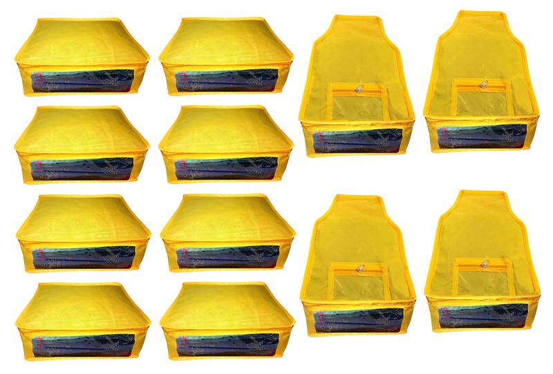 Atorakushon non wovan Fabric Combo Saree Cover Blouse Clothes Storage Bag Wardrobe Organiser Set of 12 (yellow)