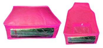 Atorakushon non wovan Fabric Combo Saree Cover Blouse Clothes Storage Bag Wardrobe Organiser Set of 2 (Pink) 1