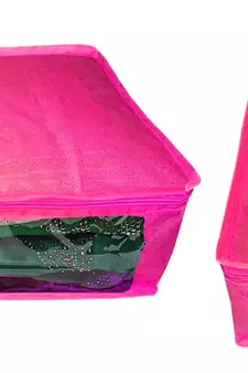 Atorakushon non wovan Fabric Combo Saree Cover Blouse Clothes Storage Bag Wardrobe Organiser Set of 2 (Pink)