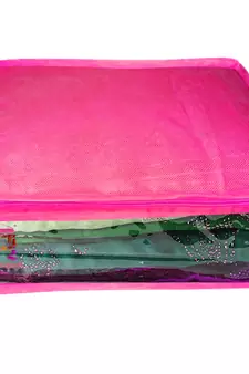Atorakushon non wovan Fabric Combo Saree Cover Blouse Clothes Storage Bag Wardrobe Organiser Set of 2 (Pink)