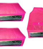 Atorakushon non wovan Fabric Combo Saree Cover Blouse Clothes Storage Bag Wardrobe Organiser Set of 3 (Pink)