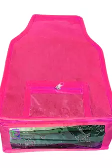 Atorakushon non wovan Fabric Combo Saree Cover Blouse Clothes Storage Bag Wardrobe Organiser Set of 5 (Pink)