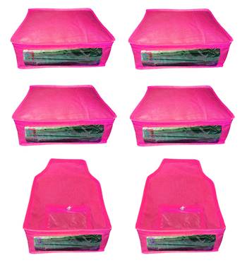 Atorakushon non wovan Fabric Combo Saree Cover Blouse Clothes Storage Bag Wardrobe Organiser Set of 6 (Pink) 1