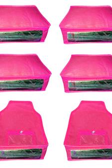 Atorakushon non wovan Fabric Combo Saree Cover Blouse Clothes Storage Bag Wardrobe Organiser Set of 6 (Pink)