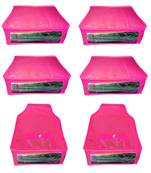Atorakushon non wovan Fabric Combo Saree Cover Blouse Clothes Storage Bag Wardrobe Organiser Set of 6 (Pink)