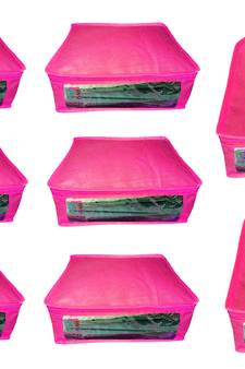 Atorakushon non wovan Fabric Combo Saree Cover Blouse Clothes Storage Bag Wardrobe Organiser Set of 8 (Pink)