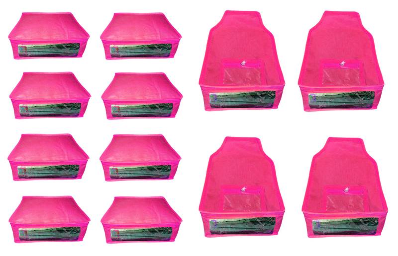 Atorakushon non wovan Fabric Combo Saree Cover Blouse Clothes Storage Bag Wardrobe Organiser Set of 12(Pink)