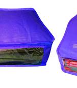 Atorakushon non wovan Fabric Combo Saree Cover Blouse Clothes Storage Bag Wardrobe Organiser Set of 2 (Blue)