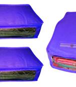 Atorakushon non wovan Fabric Combo Saree Cover Blouse Clothes Storage Bag Wardrobe Organiser Set of 3 (Blue)