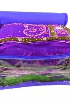 Atorakushon non wovan Fabric Combo Saree Cover Blouse Clothes Storage Bag Wardrobe Organiser Set of11 (Blue)