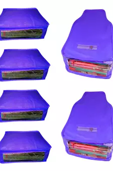 Atorakushon non wovan Fabric Combo Saree Cover Blouse Clothes Storage Bag Wardrobe Organiser Set of 12 (Blue)