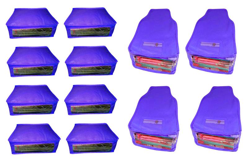 Atorakushon non wovan Fabric Combo Saree Cover Blouse Clothes Storage Bag Wardrobe Organiser Set of 12 (Blue)