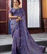   violet printed chiffon saree with blouse
