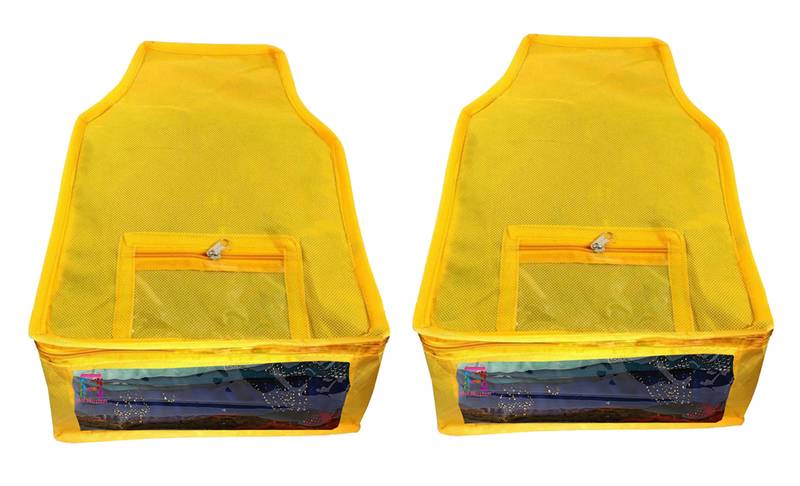 Atorakushon   Non woven Fabric Saree Cover Blouse Cover Garments Storage Bag Wardrobe Organiser Pack of 2 (yellow)