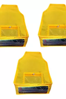 Atorakushon   Non woven Fabric Saree Cover Blouse Cover Garments Storage Bag Wardrobe Organiser Pack of 3 (yellow)