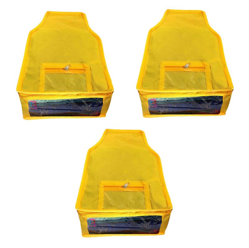 Atorakushon   Non woven Fabric Saree Cover Blouse Cover Garments Storage Bag Wardrobe Organiser Pack of 3 (yellow)