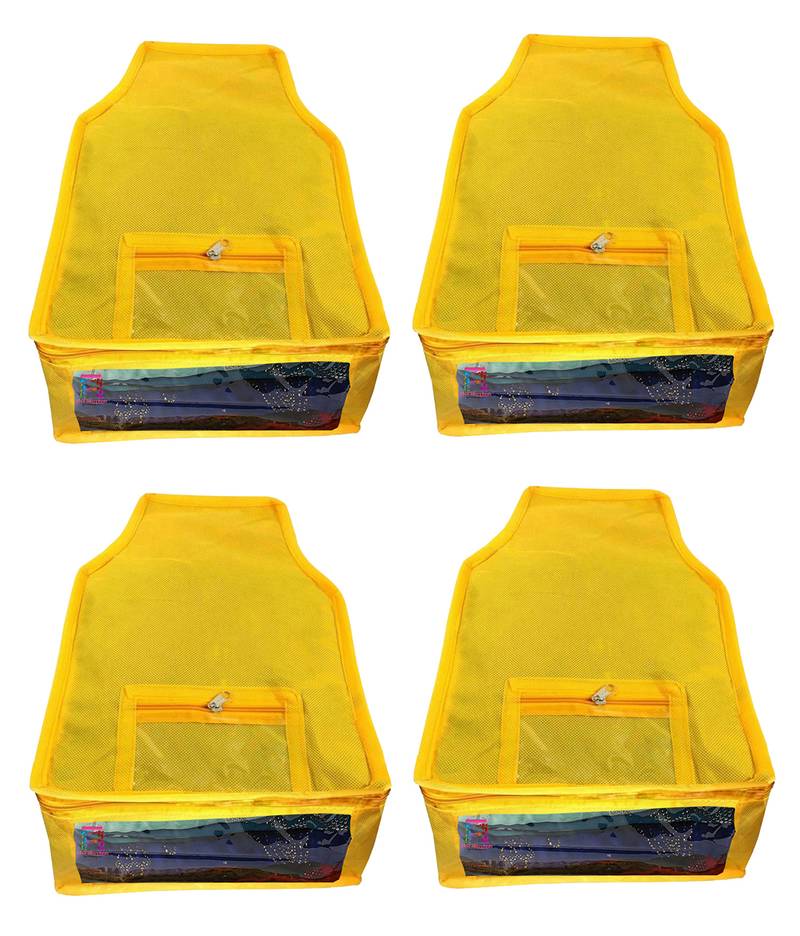 ATORAKUSHON NON WOVEN FABRIC 4 PIECE SAREE COVER CLOTHES STORAGE BAGS GARMENTS WARDROBE ORGANISER (Yellow)