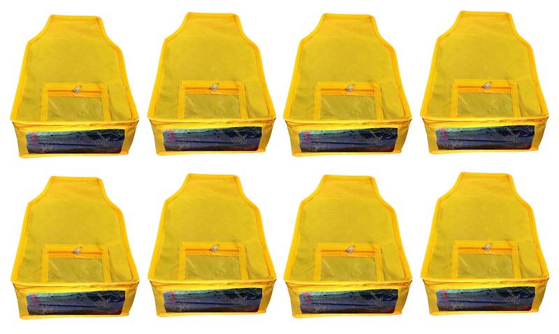 Atorakushon   Non woven Fabric Saree Cover Blouse Cover Garments Storage Bag Wardrobe Organiser Pack of 8 (yellow)