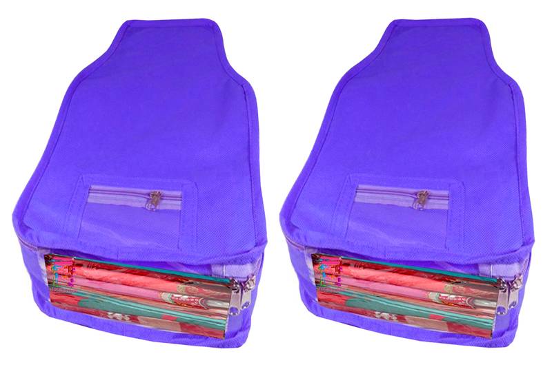Atorakushon   Non woven Fabric Saree Cover Blouse Cover Garments Storage Bag Wardrobe Organiser Pack of 2 (Blue)