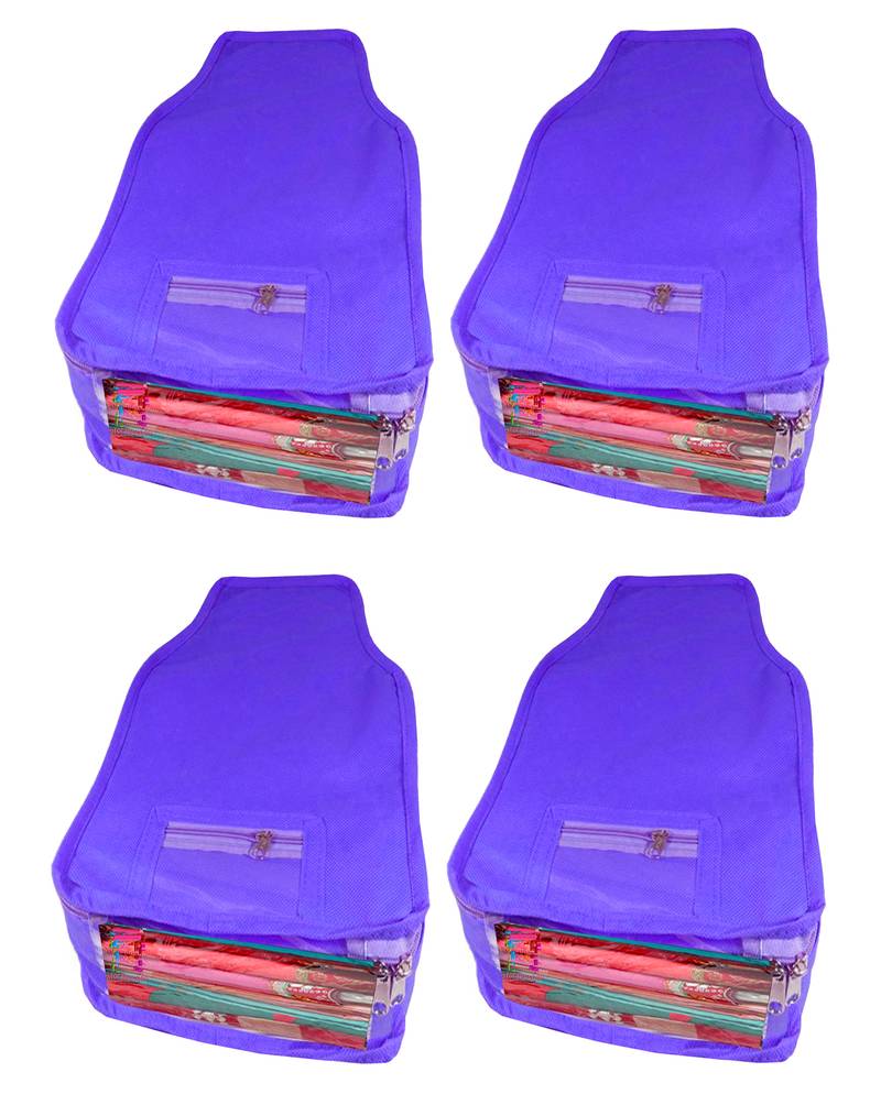 Atorakushon   Non woven Fabric Saree Cover Blouse Cover Garments Storage Bag Wardrobe Organiser Pack of 4(Blue)