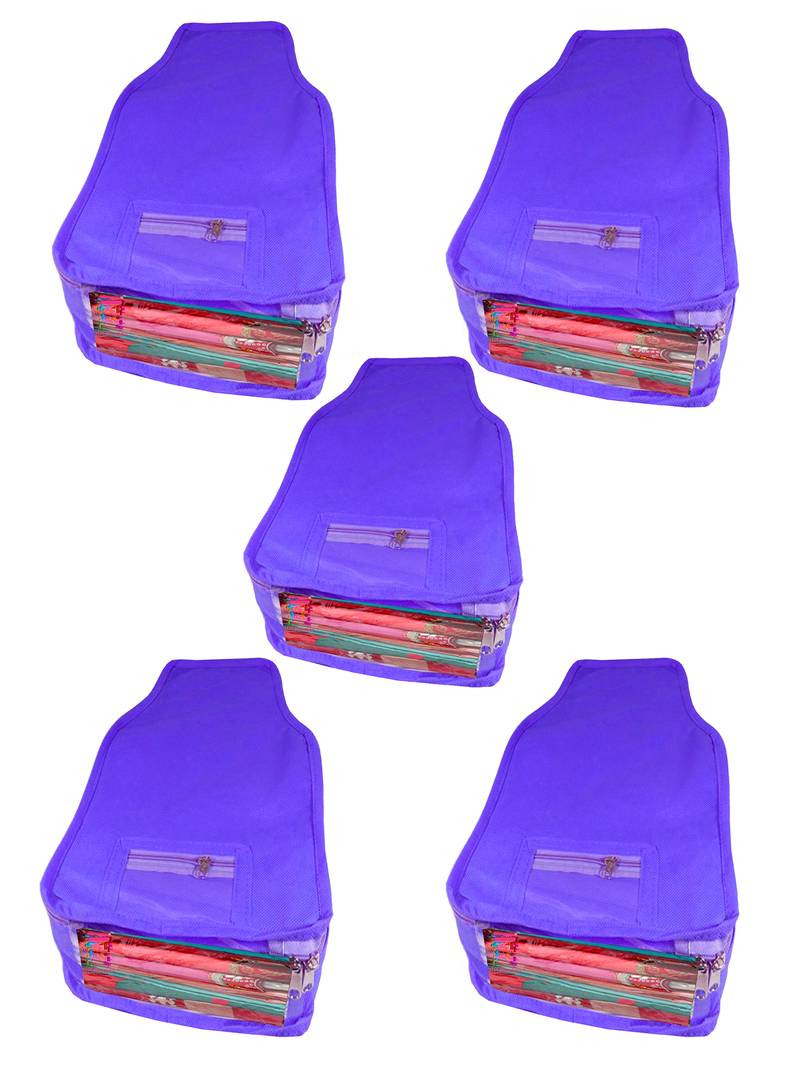 Atorakushon   Non woven Fabric Saree Cover Blouse Cover Garments Storage Bag Wardrobe Organiser Pack of 5 (Blue)