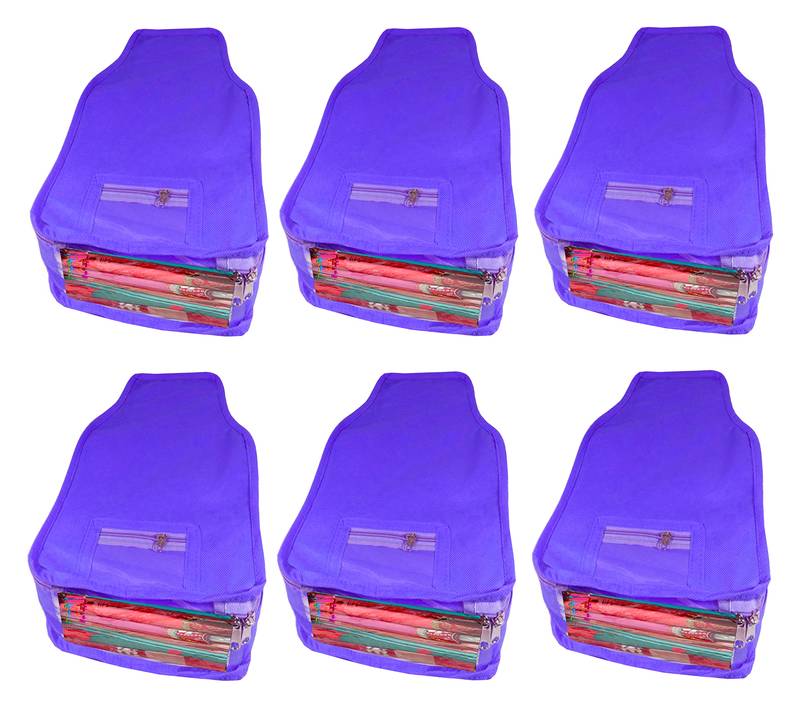 Atorakushon   Non woven Fabric Saree Cover Blouse Cover Garments Storage Bag Wardrobe Organiser Pack of 6 (Blue)