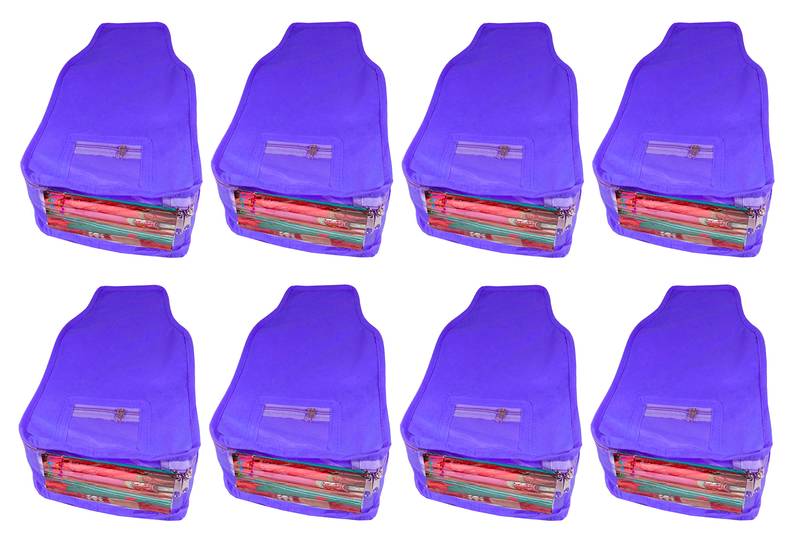 Atorakushon   Non woven Fabric Saree Cover Blouse Cover Garments Storage Bag Wardrobe Organiser Pack of 8 (Blue)