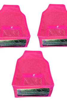 Atorakushon   Non woven  Fabric Saree Cover Blouse Cover Garments Storage Bag Wardrobe Organiser Pack of3 (Pink)