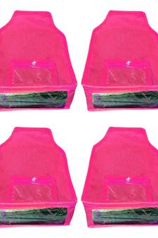 Atorakushon   Non woven Fabric Saree Cover Blouse Cover Garments Storage Bag Wardrobe Organiser Pack of 4 (Pink)