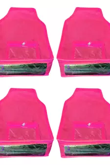 Atorakushon   Non woven Fabric Saree Cover Blouse Cover Garments Storage Bag Wardrobe Organiser Pack of 4 (Pink)