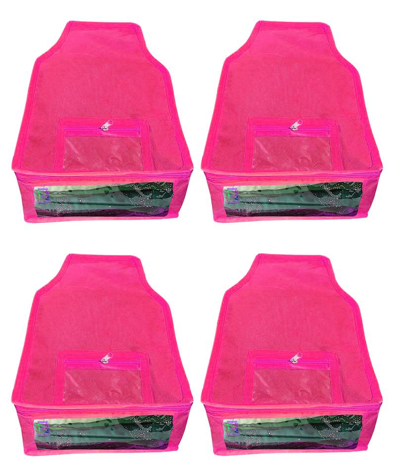 Atorakushon   Non woven Fabric Saree Cover Blouse Cover Garments Storage Bag Wardrobe Organiser Pack of 4 (Pink)