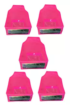 Atorakushon   Non woven Fabric Saree Cover Blouse Cover Garments Storage Bag Wardrobe Organiser Pack of 5 (Pink)