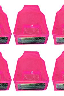 Atorakushon   Non woven Fabric Saree Cover Blouse Cover Garments Storage Bag Wardrobe Organiser Pack of 6 (Pink)