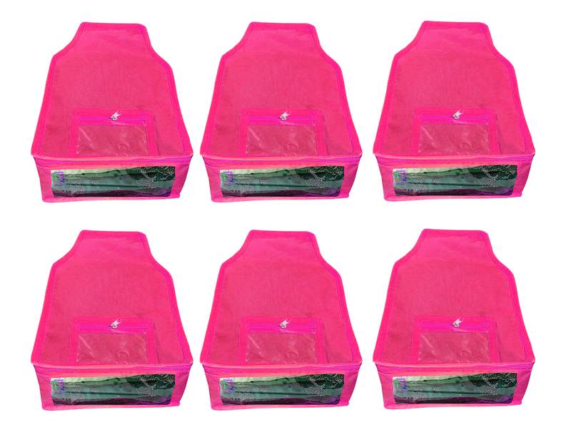 Atorakushon   Non woven Fabric Saree Cover Blouse Cover Garments Storage Bag Wardrobe Organiser Pack of 6 (Pink)
