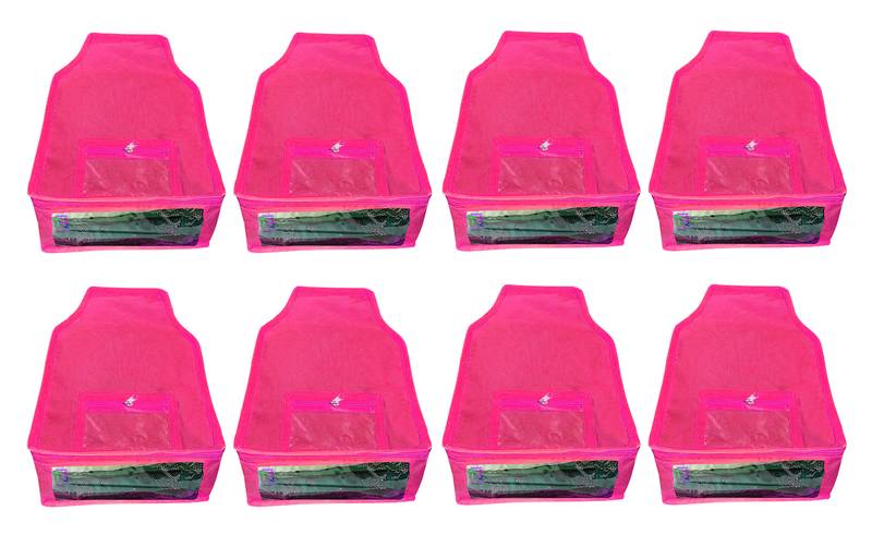 Atorakushon   Non woven Fabric Saree Cover Blouse Cover Garments Storage Bag Wardrobe Organiser Pack of 8 (Pink)