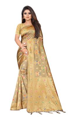 Beige woven art silk saree with blouse 1